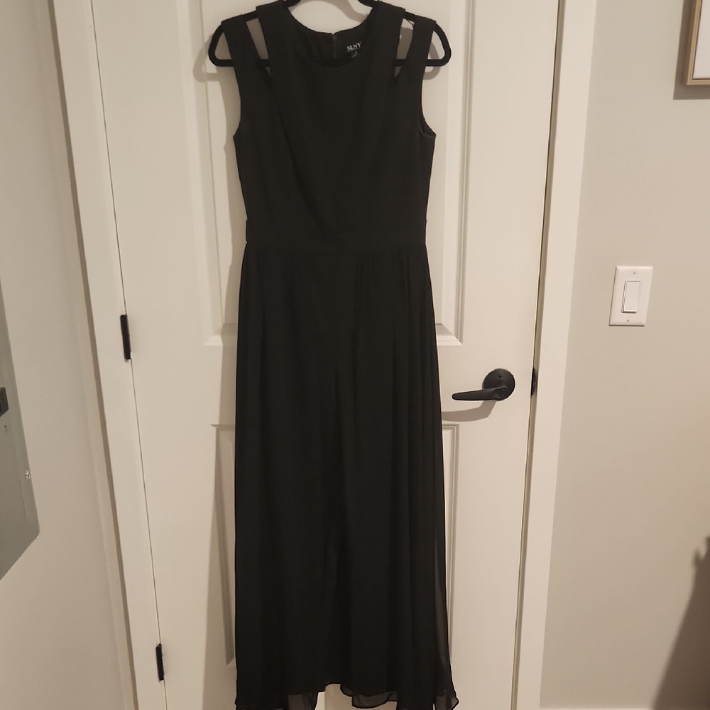 SLNY Elegant Black Jumpsuit With Skirt
